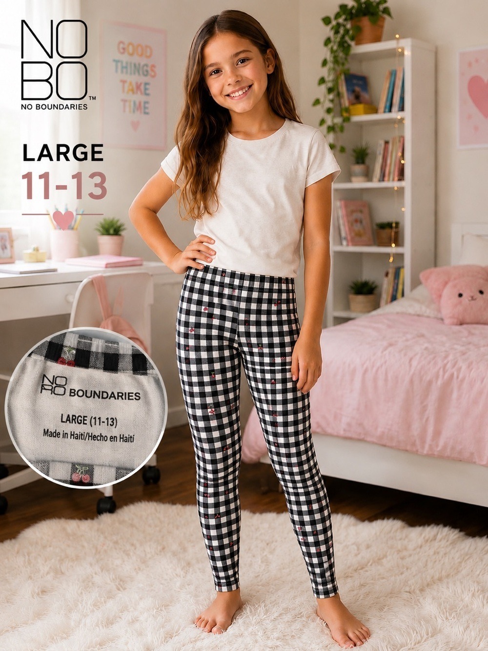 No Boundaries Girls Cherry Gingham Leggings Size Large 11-13